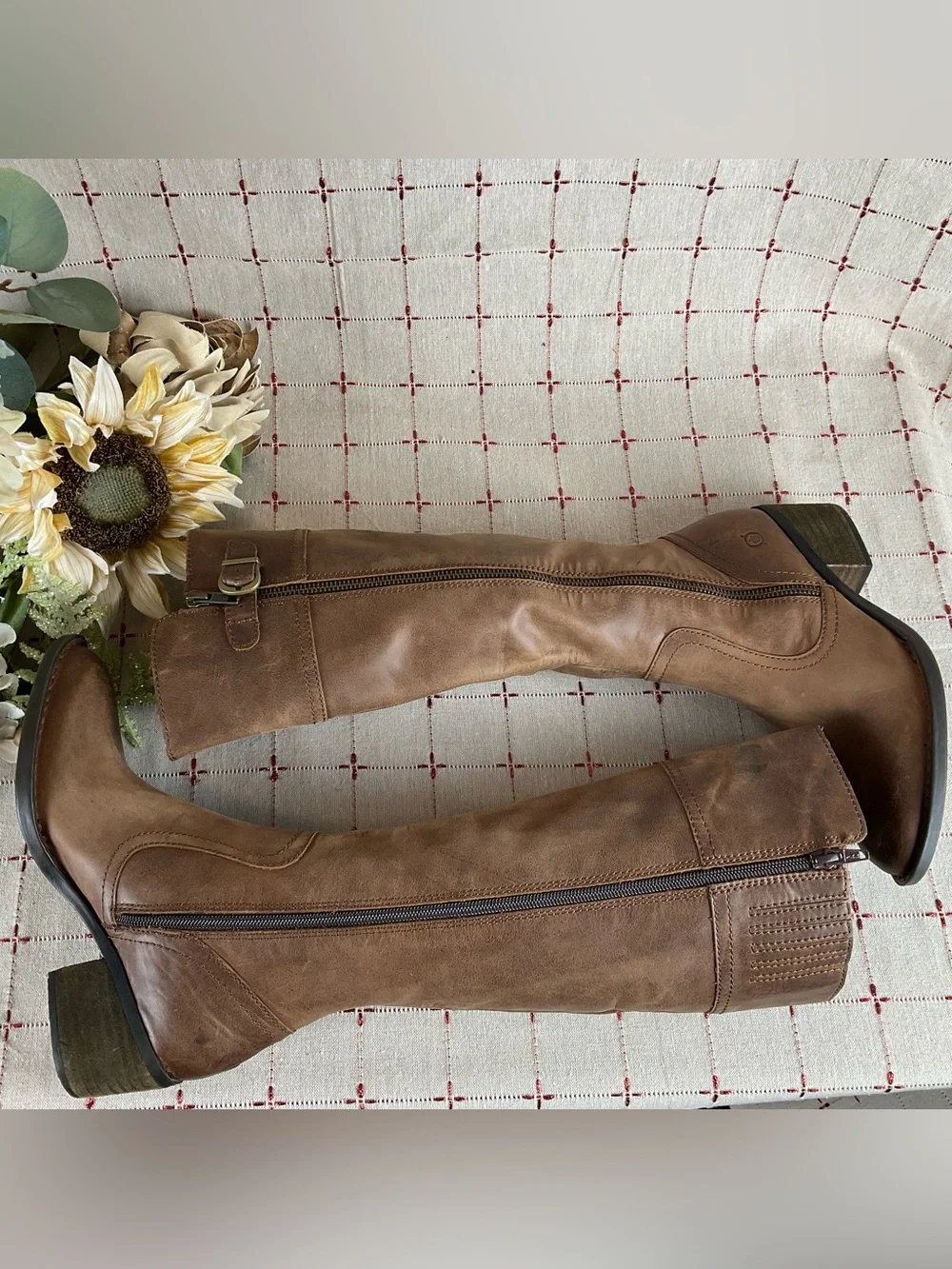 BORN Fannar Brown Leather Knee High Boots F32716 Size 6 Full Zip Riding Boots
